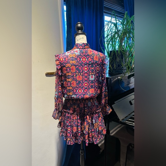 NWT Misa Los Angeles Vittoria Mini Dress Floral Ruffle  V-neck Size Large - Picture 8 of 9